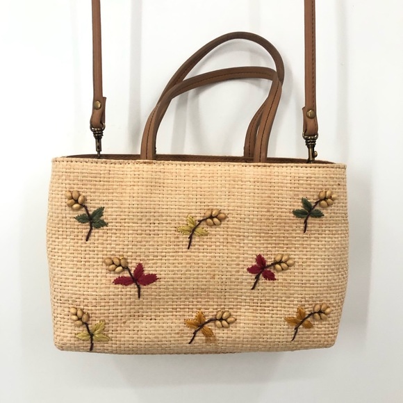 Vintage 90’s Fossil straw crossbody bag with bead detail 0753 - Picture 1 of 12